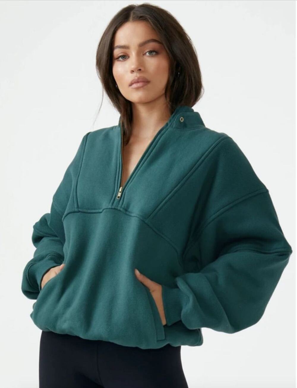 Joah Brown Retro Half Zip Pullover Dark Green S/M
